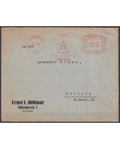 F-EX45956 GERMANY 1930 PIGNEY BOWES ILLUSTRATED BELL NUREMBERG.