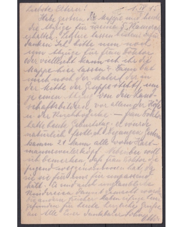 F-EX45957 GERMANY WWI FELDPOST 1915 FELDPOSTKARTE HINTERZARTEN.