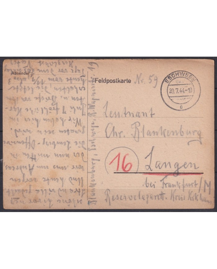 F-EX45959 GERMANY WWII FELDPOST 1944 BERLIN ESCHWEGE C. 2.