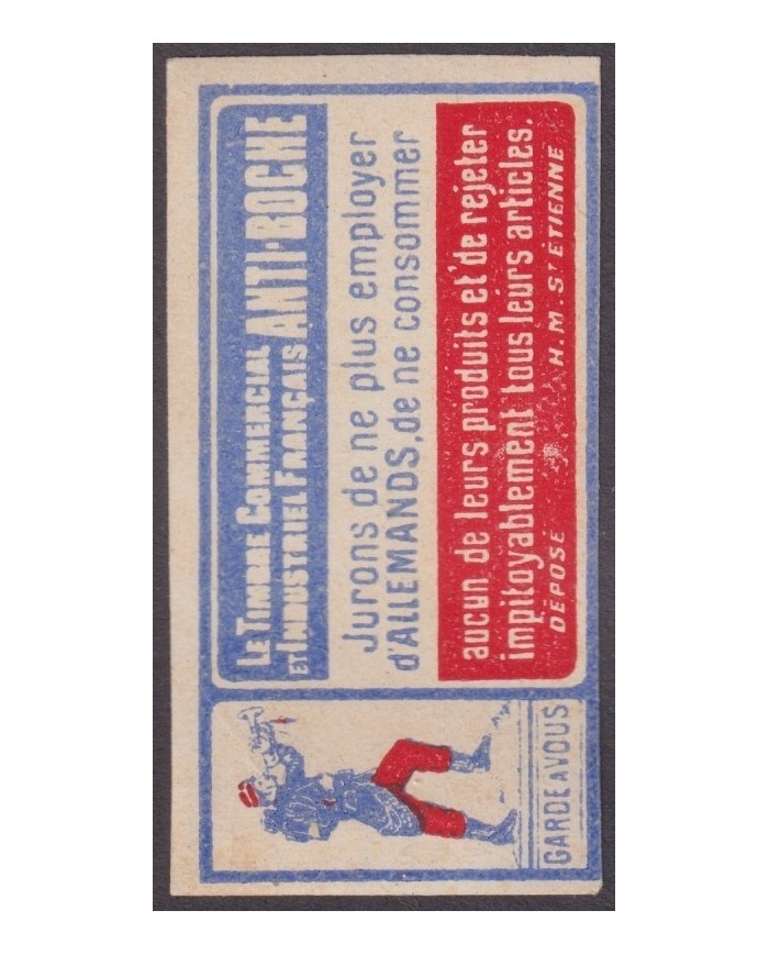 F-EX16777 FRANCE CINDERELLA CIRCA 1916 WWI ANTI-BOCHE GERMANY 48x24mm ORIGINAL GUM.