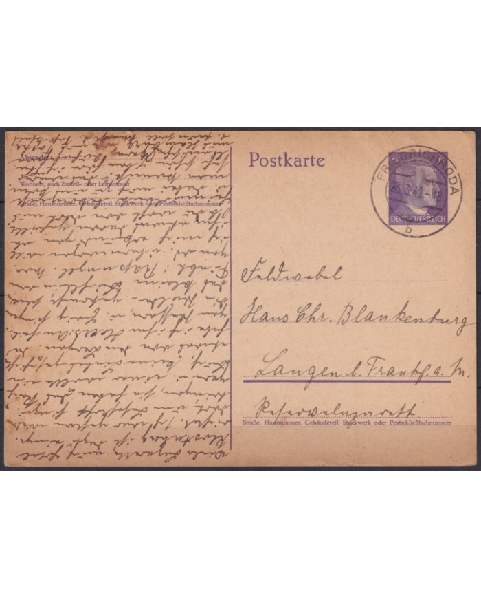 F-EX45962 GERMANY 1942 6pf POSTAL STATIONERY FRIEURICHRODA.
