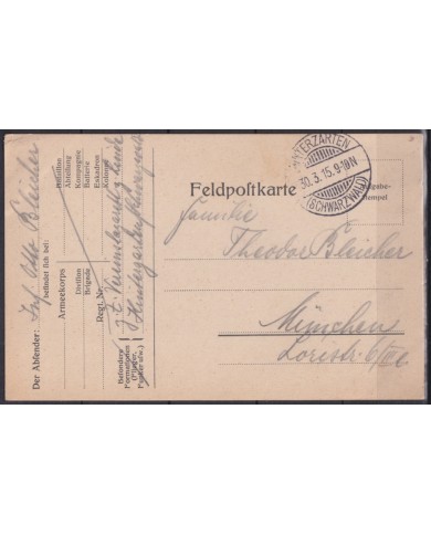 F-EX45964 GERMANY WWI FELDPOST 1915 SCHWARZWAID.