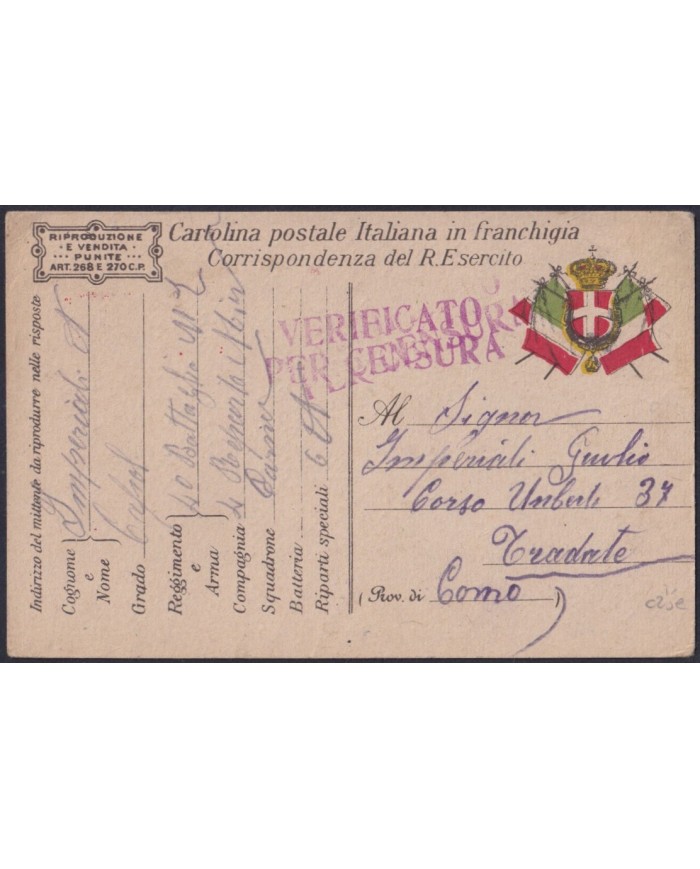 F-EX39240 ALBANIA WWI ITALY OCCUPATION 1917 FELDPOST MILITAR MAIL POSTCARD COMO.