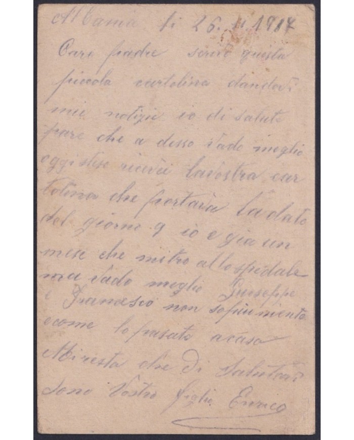 F-EX39240 ALBANIA WWI ITALY OCCUPATION 1917 FELDPOST MILITAR MAIL POSTCARD COMO.