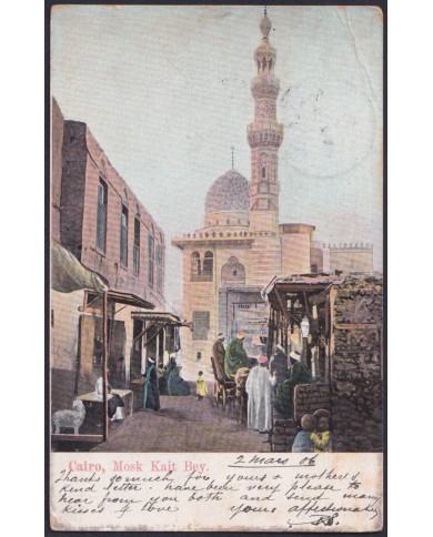 F-EX38963 EGYPT 1906 GRAN CONTINENTAL HOTEL POSTMARK POSTCARD CAIRO MOSQUEE.
