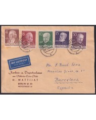 F-EX39576 GERMANY 1953 BERLIN FAMOUS PEOPLES COVER TO SPAIN.