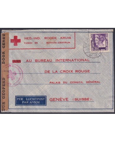 F-EX38938 INDONESIA HOLLAND INDIE NEDERLAND 194? WWII CENSORSHIP RED CROSS.