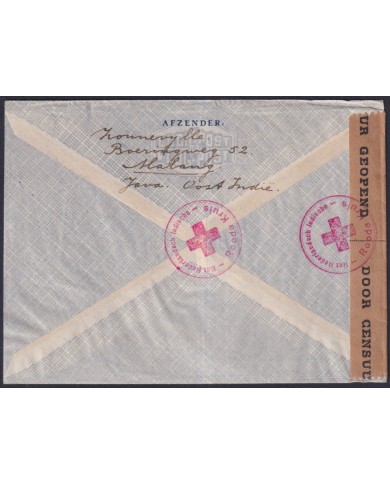F-EX38938 INDONESIA HOLLAND INDIE NEDERLAND 194? WWII CENSORSHIP RED CROSS.