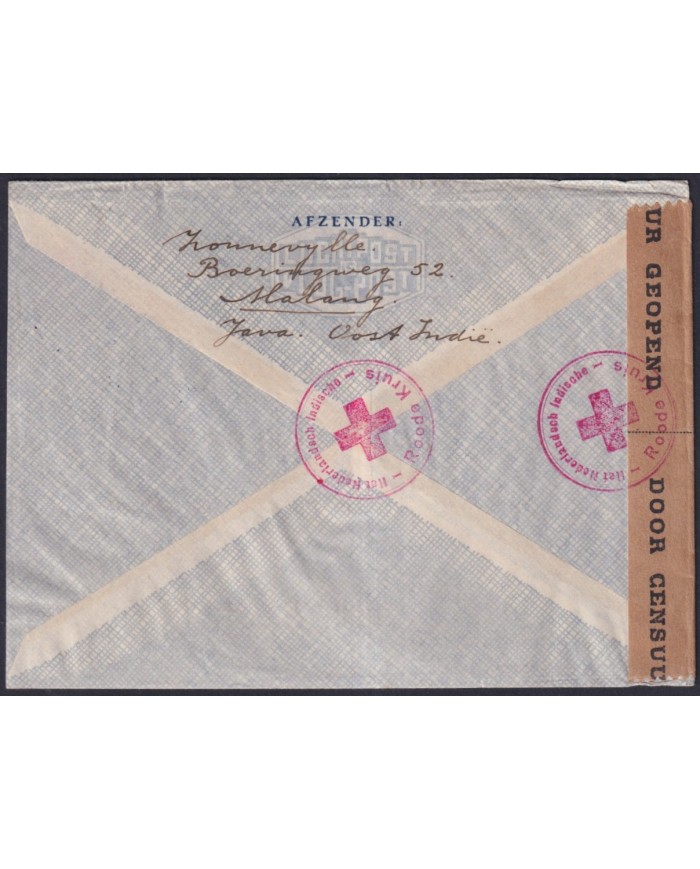 F-EX38938 INDONESIA HOLLAND INDIE NEDERLAND 194? WWII CENSORSHIP RED CROSS.