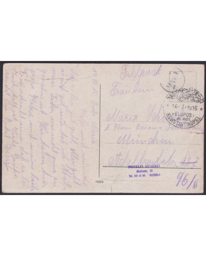 F-EX39318 TURKEY LEVANT FELDPOST 1916 POSTCARD CONSTANTINOPLA.
