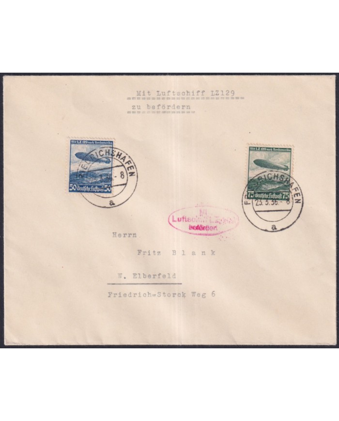 F-EX38977 GERMANY 1936 ZEPPELIN FLIGHT HINDENBURG LZ129 TO GERMANY.