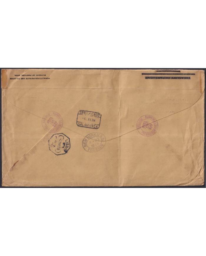 F-EX38926 USA US  COVER VIA SS INGRIA VIA LISBOA, TO SPAIN “A CENSURAR EN DESTINO"