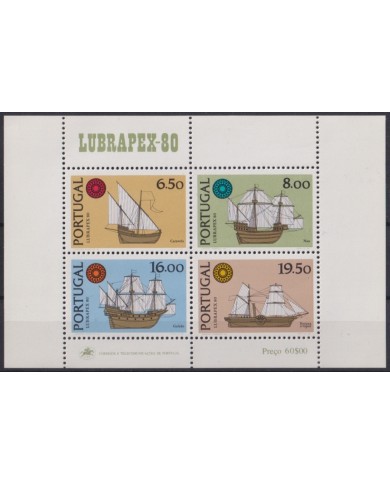 F-EX46039 PORTUGAL MNH 1980 HISTORY OF SHIP LUBRAPEX-80 SHEET.