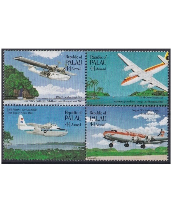 F-EX46061 PALAU IS MNH 1985 AIRPLANE PBY 5A CATALINA ANPHIBIAN DC-6B DOUGLAS DC-4.