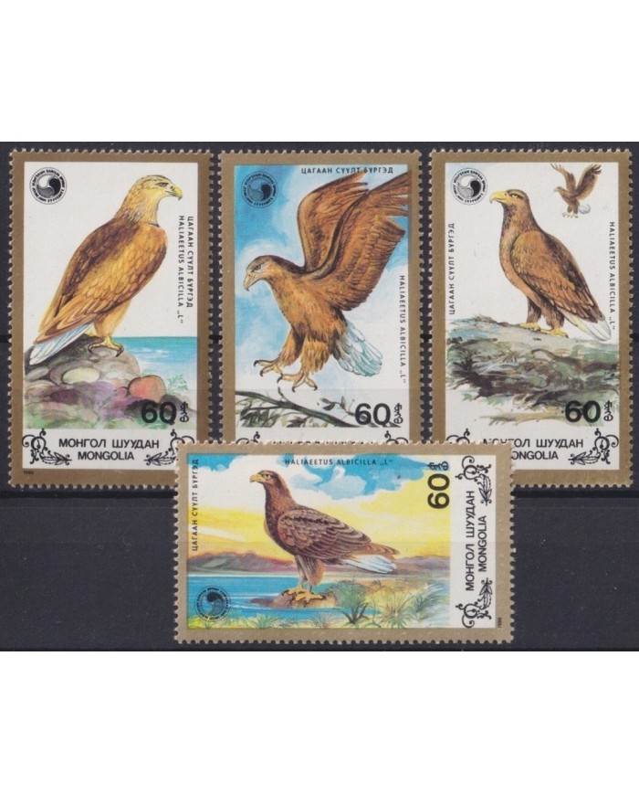 F-EX46062 MONGOLIA MNH 1988 AVES BIRD OISEAUX VÖGEL EAGLE AGUILAS.