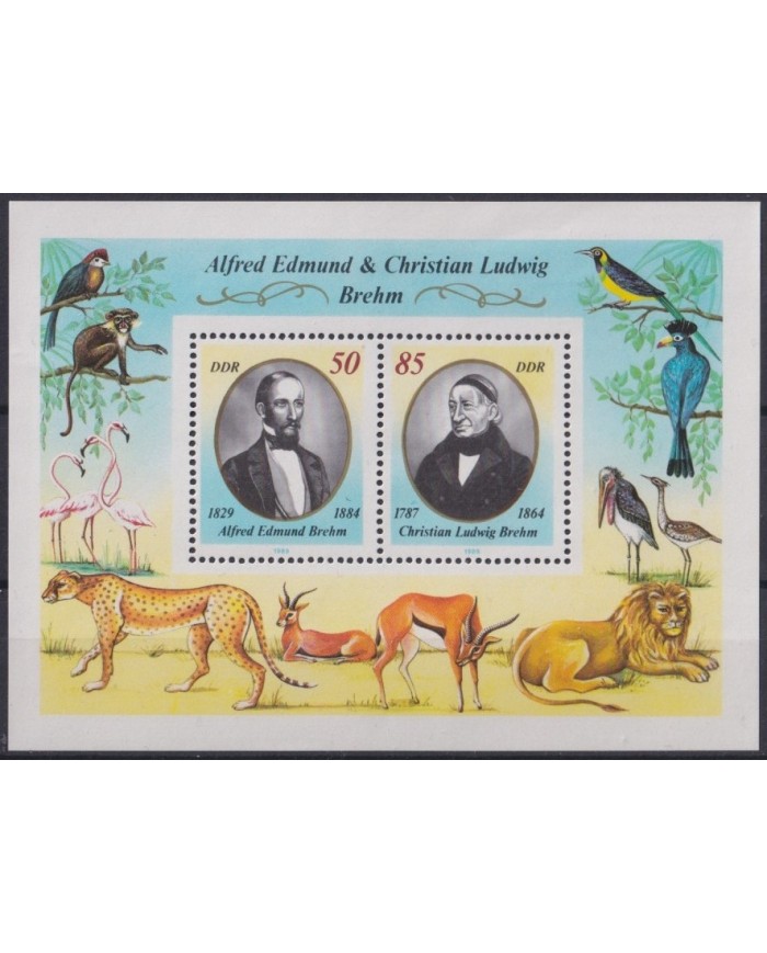 F-EX46083 GERMANY DDR MNH 1989 ALFRED EDMUND & CHRISTIAN LUDWING BREHM BIRD FAUNA.