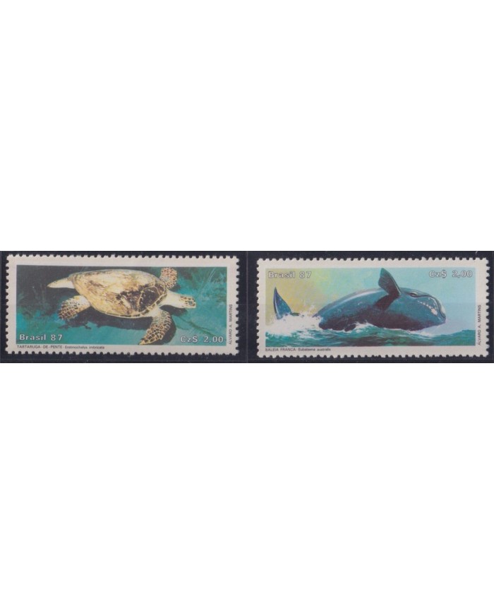 F-EX46102 BRAZIL BRASIL MNH 1987 SEA MARINE LIFE FISH PECES WHALE BALLENA TURTLE.