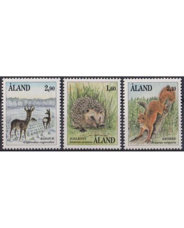 F-EX46121 ALAND IS MNH 1991 SKIRREL ERIZO ANTELOPE RADJUR IGELKOTT EKORRE.