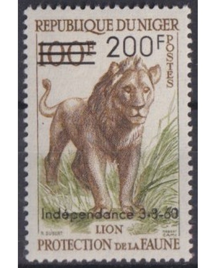F-EX46158 NIGER MNH 1960 WWF CONSERVATION OF NATURE LION SURCHARGE 200 fr.