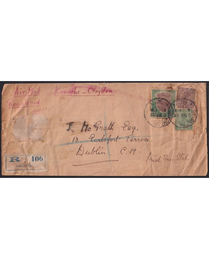 Z620 INDIA REGISTERED COVER CALCUTA - IRELAND VIA KARACHI.