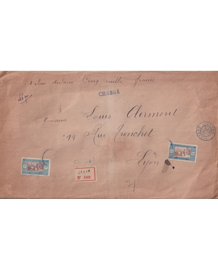 Z628 SENEGAL FRANCE 1922 REGISTERED FRANCE DECLARED VALUE 5000fr.