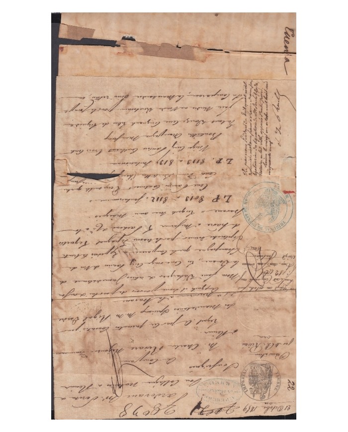 E113 FRANCE FRANCIA 1859 REVENUE SEALLED PAPER. 35C         