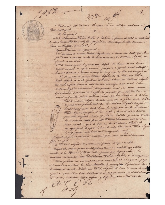 E123 FRANCE FRANCIA SEALLED PAPER 1861. 70C. PAPEL SELLADOTIZO.