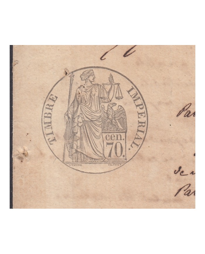 E123 FRANCE FRANCIA SEALLED PAPER 1861. 70C. PAPEL SELLADOTIZO.
