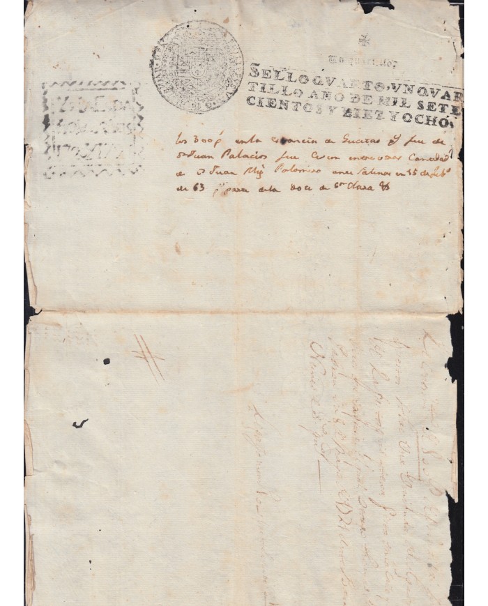 E156 ESPAÑA SPAIN SEALLED PAPER 1718 SANTO DOMINGO DOMINICANA SURCHARGE 1721  