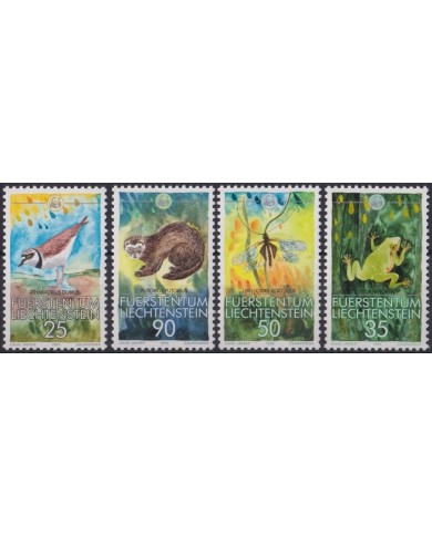 F-EX46076 LIECHTENSTEIN MNH 1989 FAUNA BIRD DRAGONFLY FROG PUTORIUS.