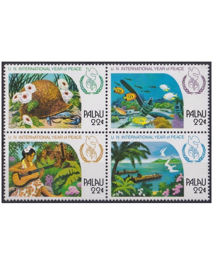 F-EX46140 PALAU MNH 1986 YEAR OF PEACE CORAL REEF FISH PECES SEA MARINE WILDLIFE.