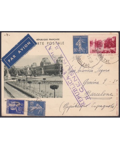 F-EX45867 FRANCE 1938 STATIONERY TO SPAIN CIVIL WAR CENSORSHIP BARCELONA.