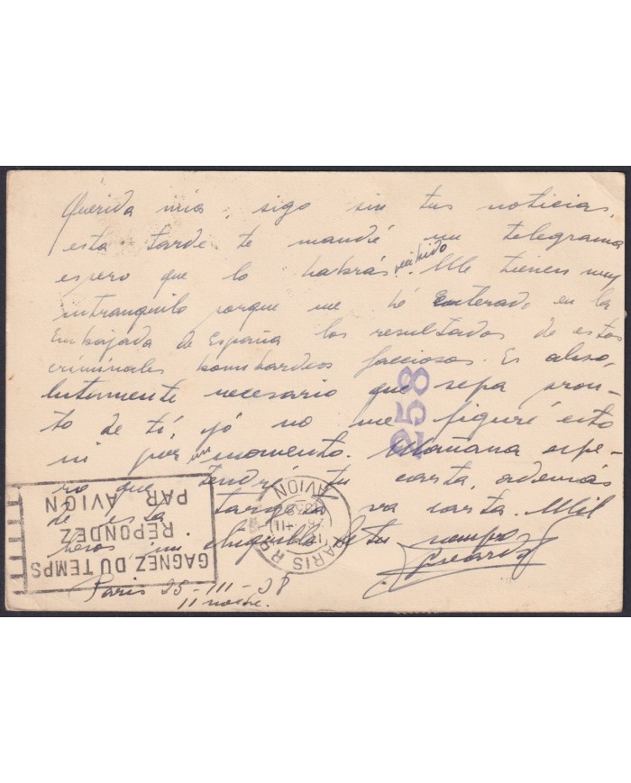 F-EX45867 FRANCE 1938 STATIONERY TO SPAIN CIVIL WAR CENSORSHIP BARCELONA.