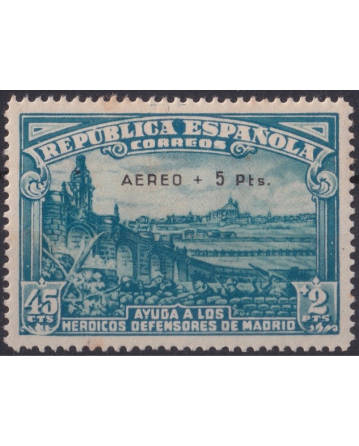 F-EX37779 ESPAÑA SPAIN 1938 + 5ptas AIR MAIL OVERPRINT ORIGINAL GUM.