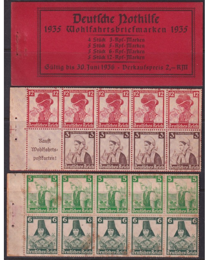 F-EX37805 GERMANY 1935 BOOKLED COSTUMES BOOK GLUED TO THE SEPARATOR PAPER.