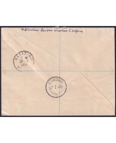 F-EX39613 NAMIBIA SOUTH WEST AFRICA 1949 UPU REGISTERD COVER TO MOROCCO.