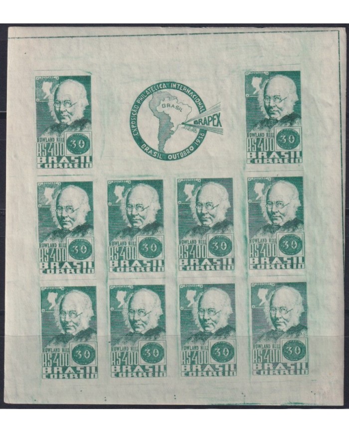 F-EX40170 BRAZIL BRASIL MNH 1940 ROWLAND HILL CUT ERROR SHEET.