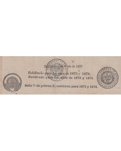 E160 ESPAÑA SPAIN SEALLED PAPER 1872-77 SANTO DOMINGO DOMINICANA. 4 HABILITACION