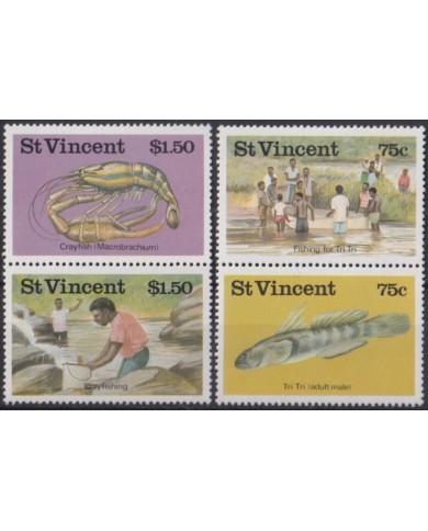 F-EX46529 ST VINCENT MNH 1986 FISH FICHERMEN CRAYFISHING CRAYFISH TRI TRI.