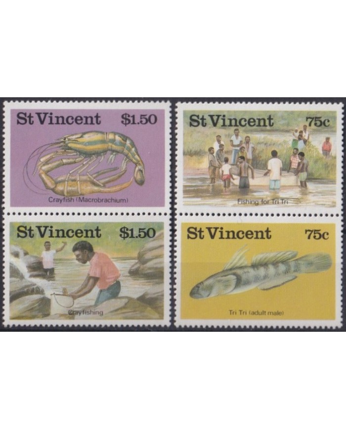 F-EX46529 ST VINCENT MNH 1986 FISH FICHERMEN CRAYFISHING CRAYFISH TRI TRI.