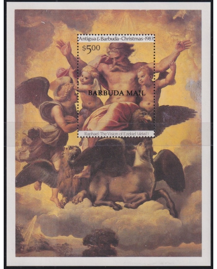 F-EX46181 BARBUDA MNH 1983 CHRISTMAS NAVIDAD RAPHAEL PAINTING ART EZEKIEL VISION.