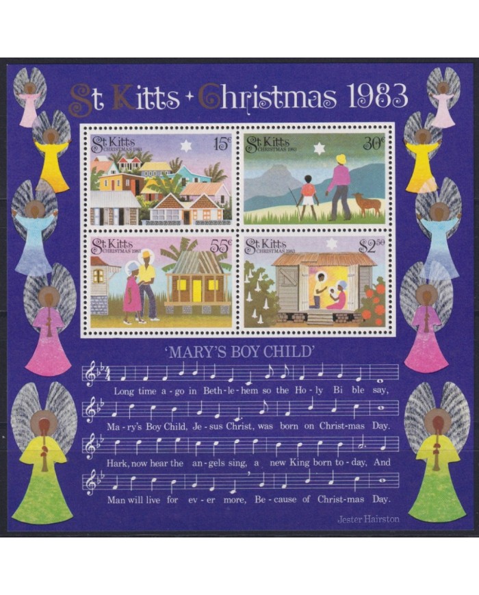 F-EX45475 ST KITTS MNH 1983 CHRISTMAS NAVIDAD DRAWING MUSIC MARY´S BOY CHILD.