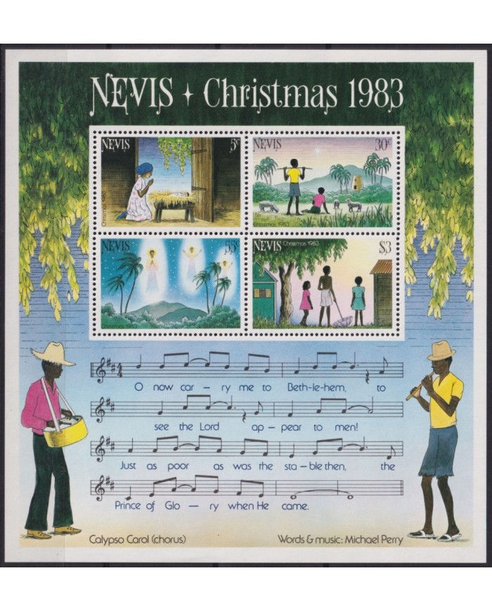F-EX45473 NEVIS MNH 1983 CHRISTMAS NAVIDAD DRAWING MUSIC CALYPSO CAROL.