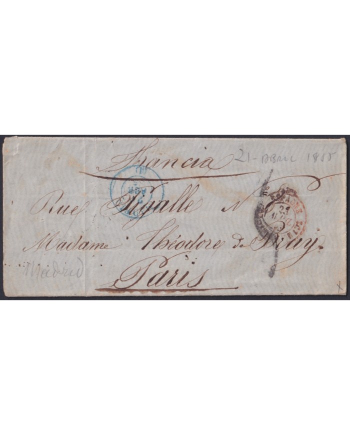 F-EX46264 ESPAÑA SPAIN 1858 STAMPLESS MADRID TO INDRE ET LOIRE FRANCE.