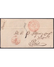 F-EX46267 ESPAÑA SPAIN 1852 STAMPLESS BARCELONA TO PARIS FRANCE.