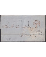 F-EX46265 ESPAÑA SPAIN 1857 STAMPLESS MADRID TO PARIS FRANCE.