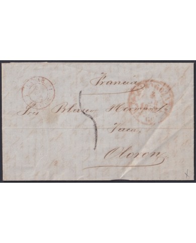 F-EX46268 ESPAÑA SPAIN 1852 STAMPLESS ZARAGOZA TO OLORON FRANCE.