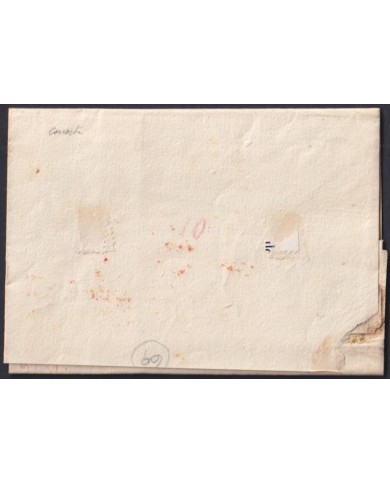 F-EX46271 ESPAÑA SPAIN 1826 STAMPLESS GERONA TO BARCELONA RED “G.17. CATALUÑA”.