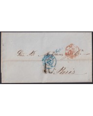 F-EX46274 ESPAÑA SPAIN 1857 STAMPLESS BARCELONA TO PARIS FRANCE.