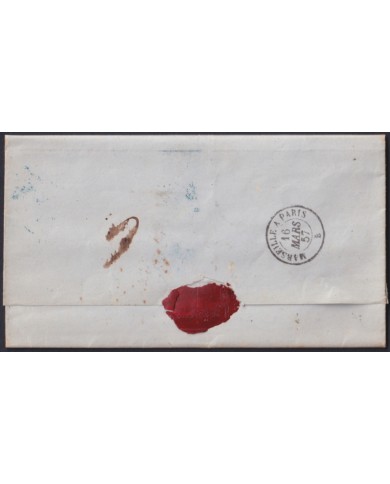 F-EX46274 ESPAÑA SPAIN 1857 STAMPLESS BARCELONA TO PARIS FRANCE.